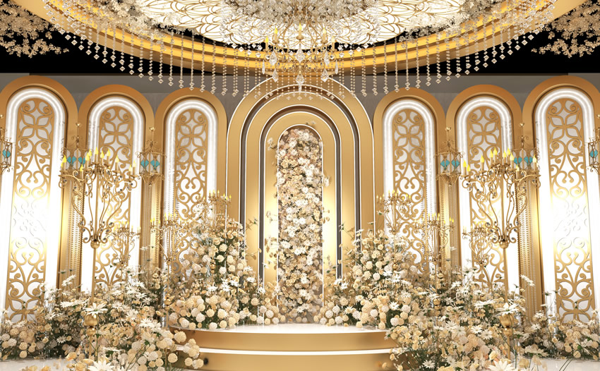 云龙香槟色调婚礼堂效果展示